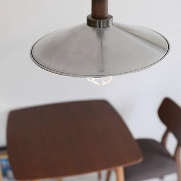 Contemporary Industrial Round Cone Wood Aluminum 1-Light Pendant Light For Living Room
