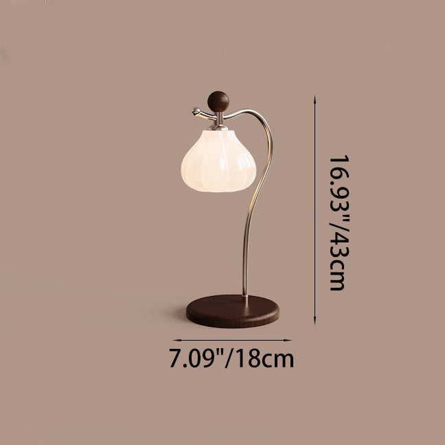 Traditional Vintage Floral Arc Round Cone Wood Iron Glass LED Table Lamp For Bedroom