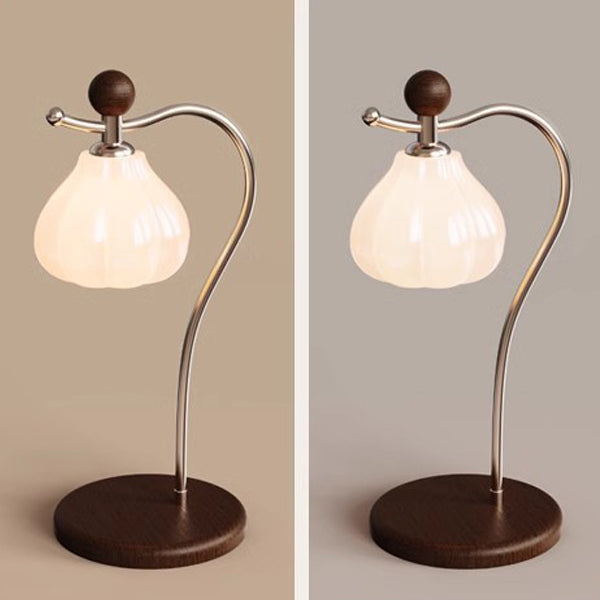 Traditional Vintage Floral Arc Round Cone Wood Iron Glass LED Table Lamp For Bedroom