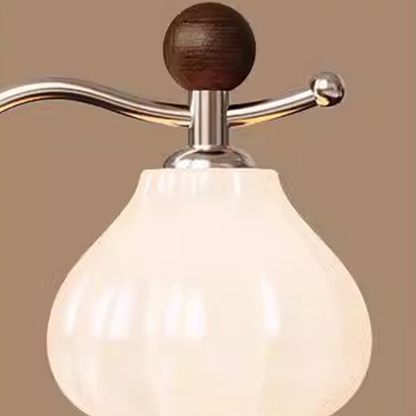 Traditional Vintage Floral Arc Round Cone Wood Iron Glass LED Table Lamp For Bedroom