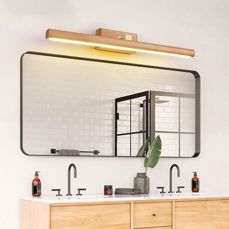 Modern Minimalist Linear Cylinder Wood Copper LED Wall Sconce Lamp For Bathroom