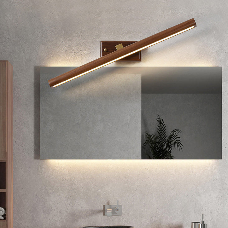 Modern Minimalist Linear Cylinder Wood Copper LED Wall Sconce Lamp For Bathroom