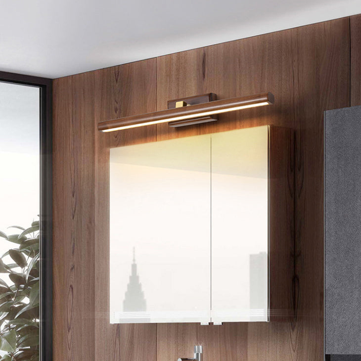 Modern Minimalist Linear Cylinder Wood Copper LED Wall Sconce Lamp For Bathroom