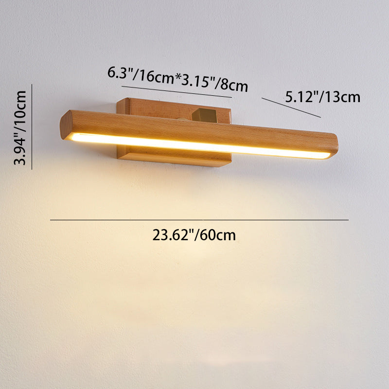 Modern Minimalist Linear Cylinder Wood Copper LED Wall Sconce Lamp For Bathroom
