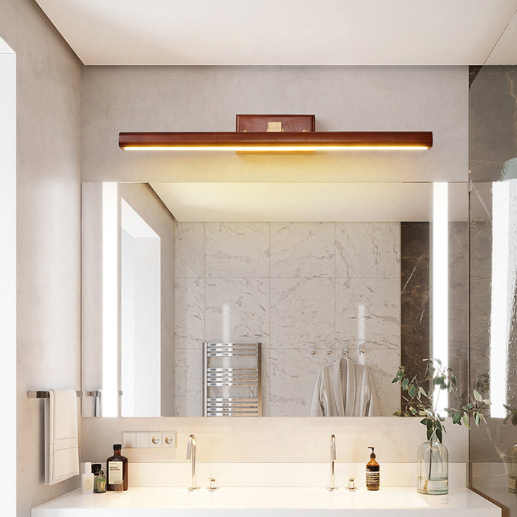 Modern Minimalist Linear Cylinder Wood Copper LED Wall Sconce Lamp For Bathroom