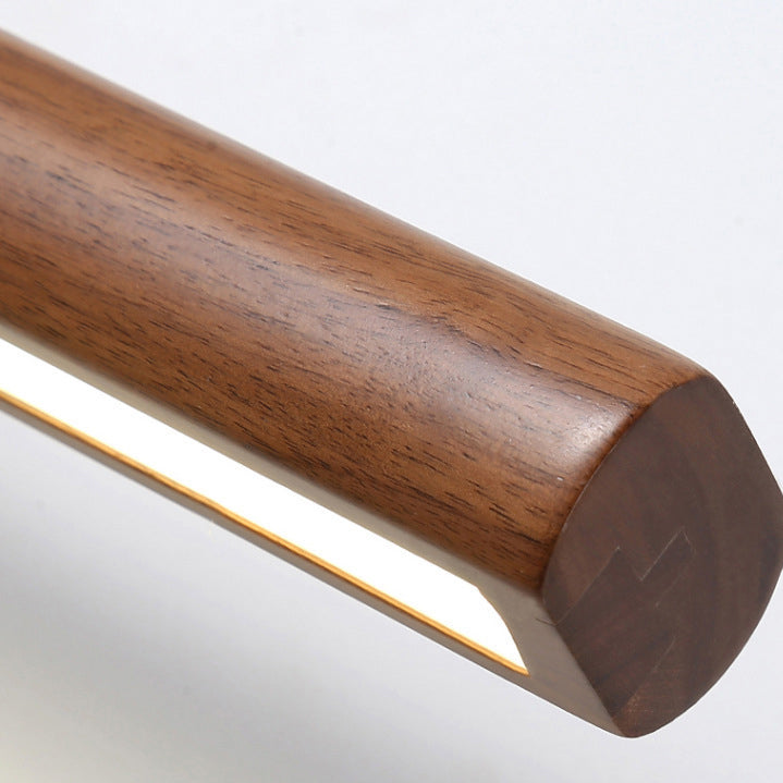 Modern Minimalist Linear Cylinder Wood Copper LED Wall Sconce Lamp For Bathroom