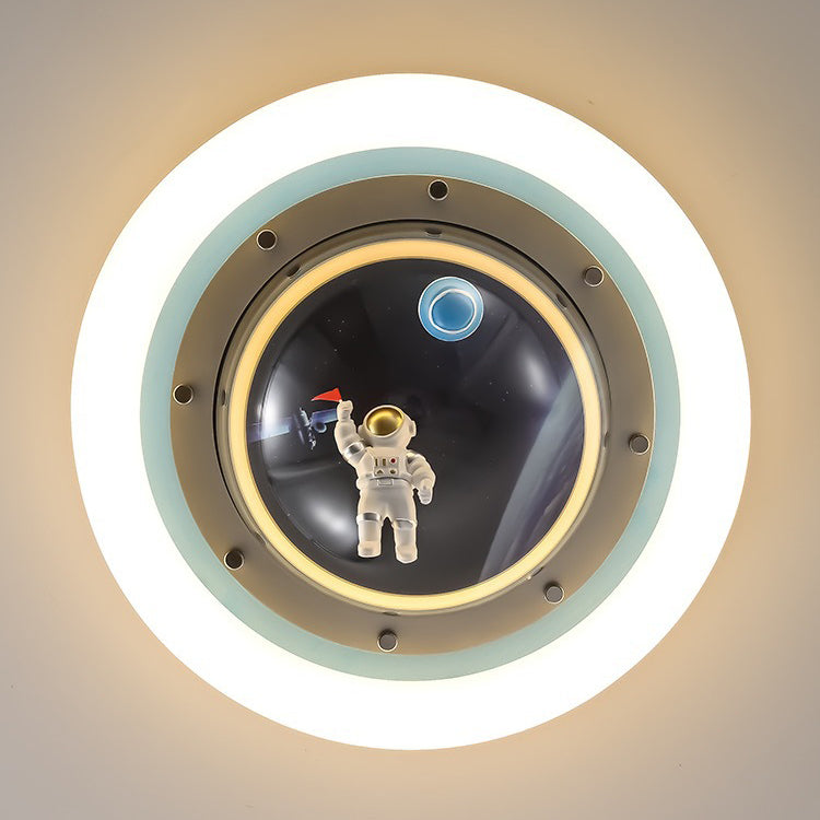 Contemporary Creative Boy Astronaut Round Dome Hardware Acrylic LED Flush Mount Ceiling Light For Bedroom