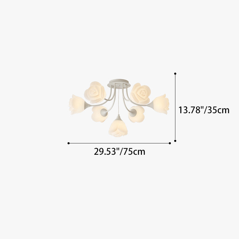 Modern Art Deco Cream Round Rose Iron Rotational Molding 7/11/13 Light Semi-Flush Mount Ceiling Light For Bedroom