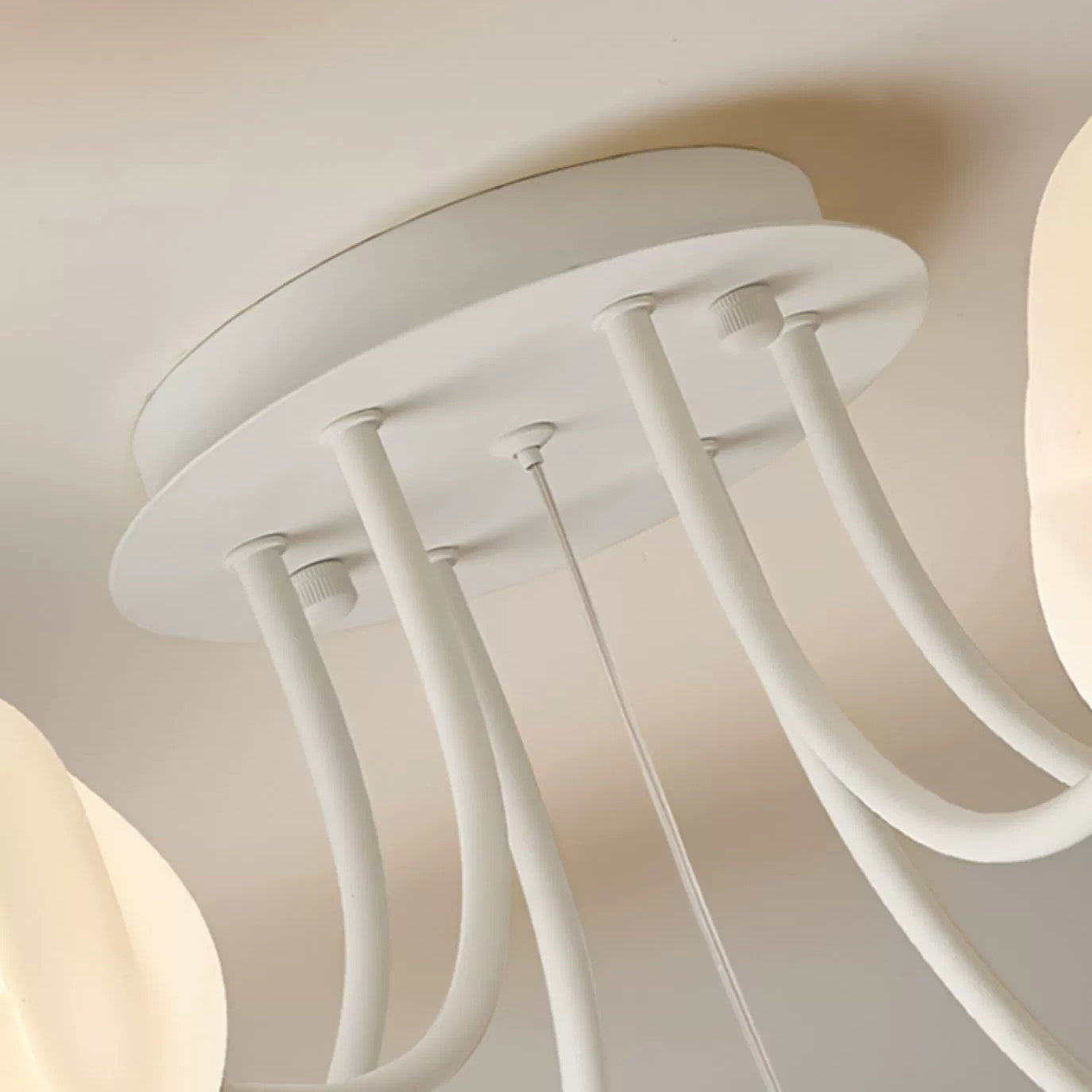 Modern Art Deco Cream Round Rose Iron Rotational Molding 7/11/13 Light Semi-Flush Mount Ceiling Light For Bedroom