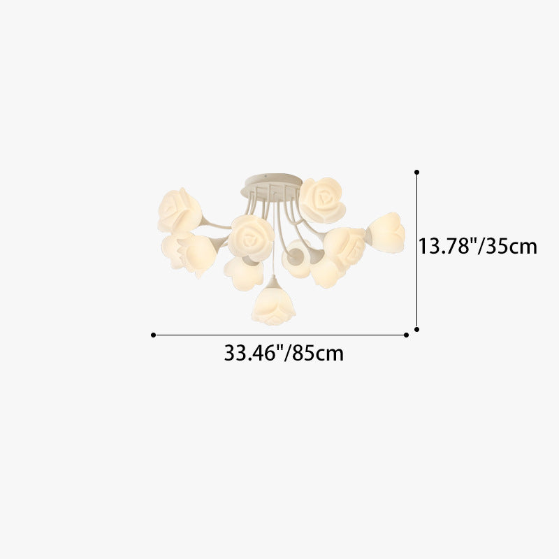 Modern Art Deco Cream Round Rose Iron Rotational Molding 7/11/13 Light Semi-Flush Mount Ceiling Light For Bedroom