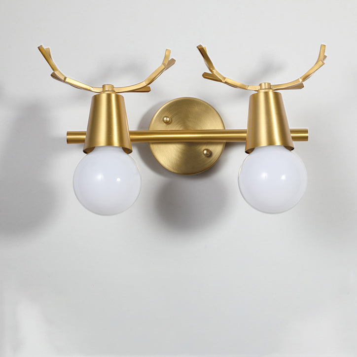 Contemporary Creative Antler Round Prism Copper Glass 2/3 Light Wall Sconce Lamp For Bathroom