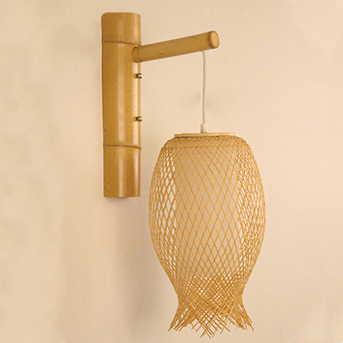 Contemporary Creative Jellyfish Oval Bamboo 1-Light Wall Sconce Lamp For Hallway