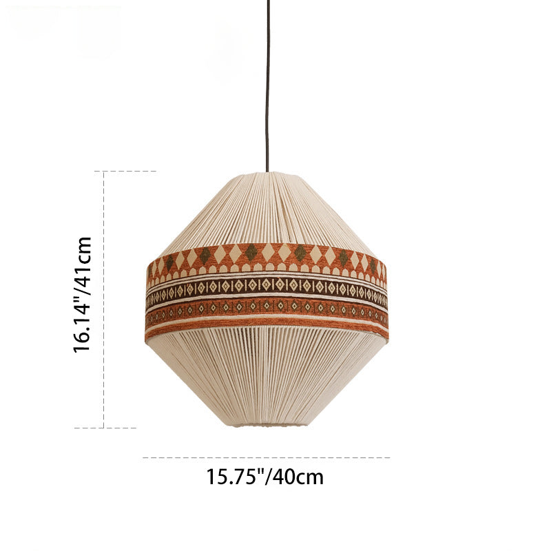 Contemporary Boho Gyro Shape Round Cone Cotton Rope Fabric 1-Light Pendant Light For Dining Room