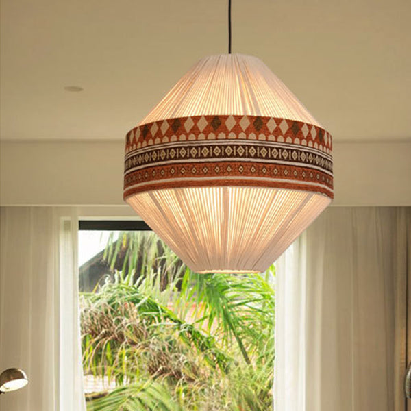 Contemporary Boho Gyro Shape Round Cone Cotton Rope Fabric 1-Light Pendant Light For Dining Room
