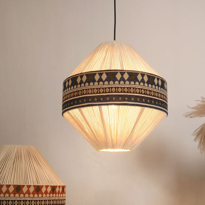 Contemporary Boho Gyro Shape Round Cone Cotton Rope Fabric 1-Light Pendant Light For Dining Room