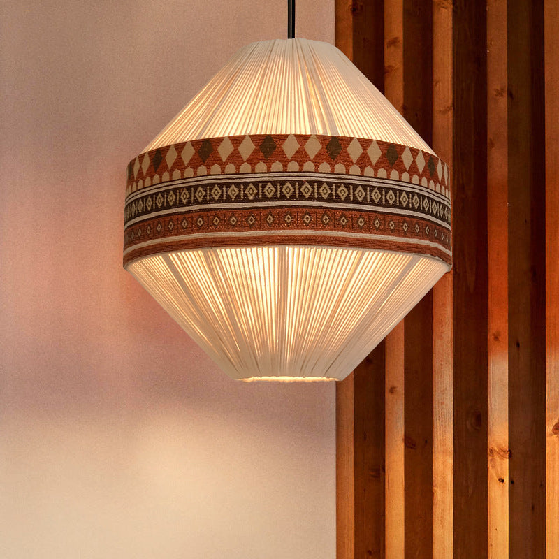 Contemporary Boho Gyro Shape Round Cone Cotton Rope Fabric 1-Light Pendant Light For Dining Room