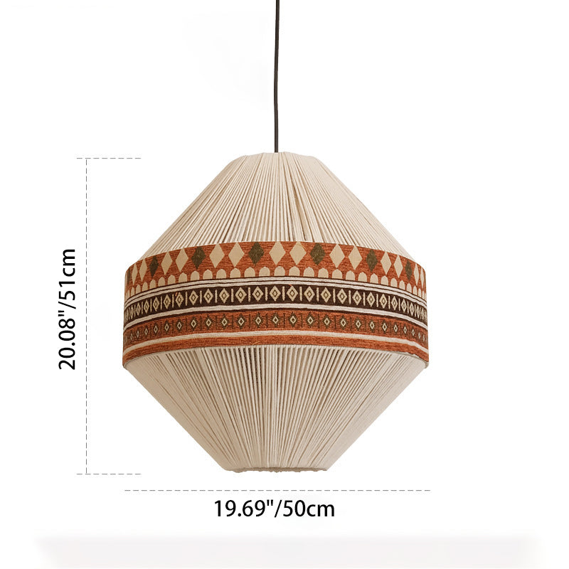 Contemporary Boho Gyro Shape Round Cone Cotton Rope Fabric 1-Light Pendant Light For Dining Room