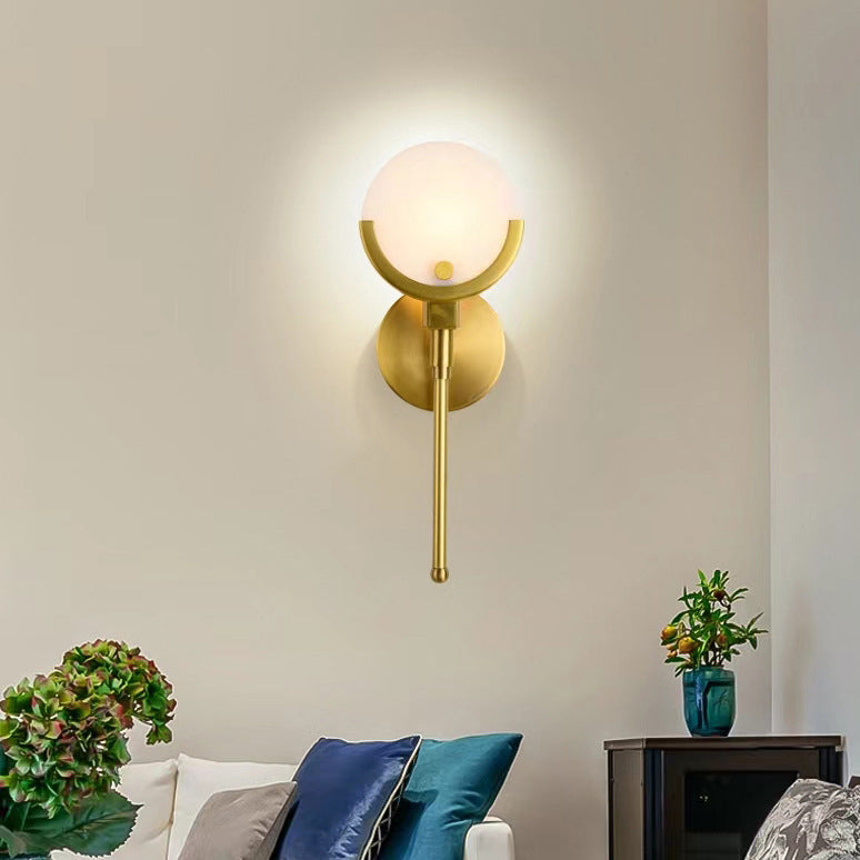 Contemporary Scandinavian Round Linear Iron Marble 1-Light Wall Sconce Lamp For Bedroom