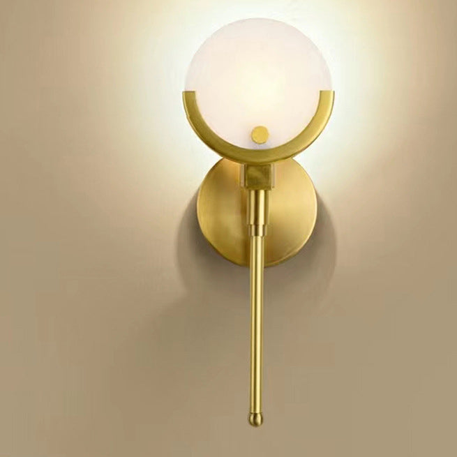 Contemporary Scandinavian Round Linear Iron Marble 1-Light Wall Sconce Lamp For Bedroom