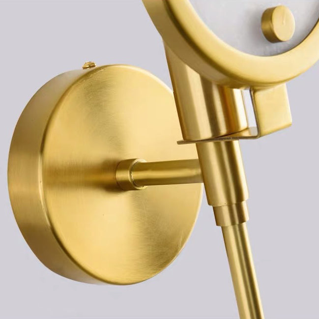 Contemporary Scandinavian Round Linear Iron Marble 1-Light Wall Sconce Lamp For Bedroom
