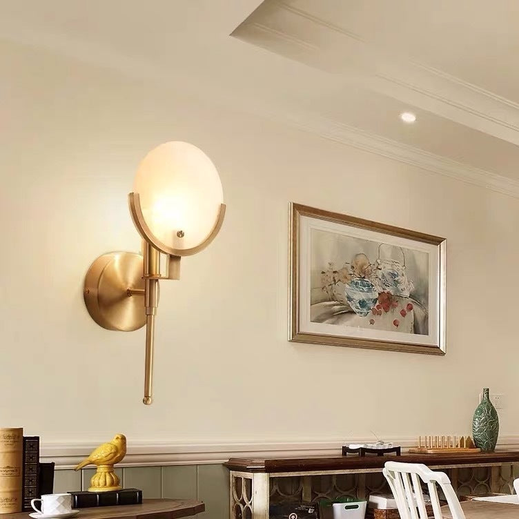 Contemporary Scandinavian Round Linear Iron Marble 1-Light Wall Sconce Lamp For Bedroom