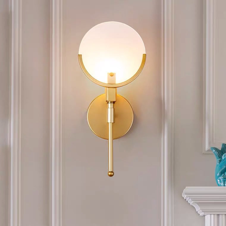 Contemporary Scandinavian Round Linear Iron Marble 1-Light Wall Sconce Lamp For Bedroom