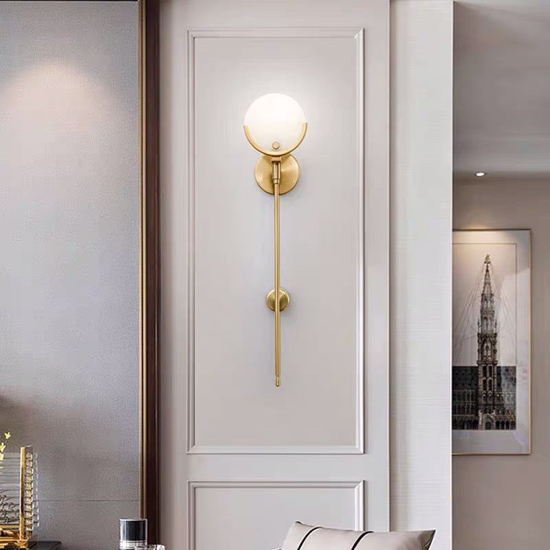 Contemporary Scandinavian Round Linear Iron Marble 1-Light Wall Sconce Lamp For Bedroom