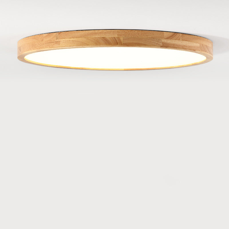 Modern Minimalist Round Dome Rubberwood Acrylic LED Flush Mount Ceiling Light For Bedroom