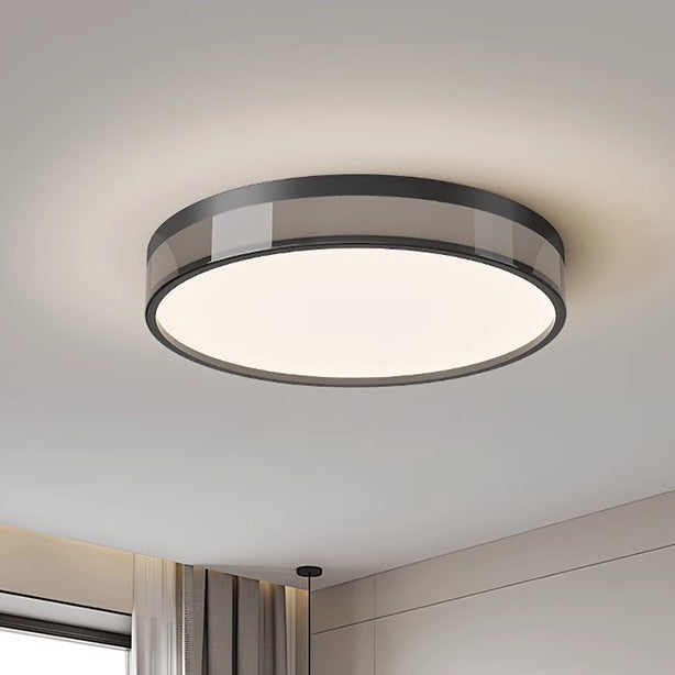 Modern Minimalist Round Cylinder Iron Acrylic LED Flush Mount Ceiling Light For Bedroom