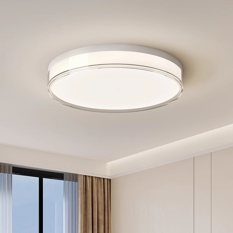 Modern Minimalist Round Cylinder Iron Acrylic LED Flush Mount Ceiling Light For Bedroom