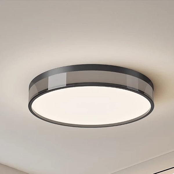 Modern Minimalist Round Cylinder Iron Acrylic LED Flush Mount Ceiling Light For Bedroom