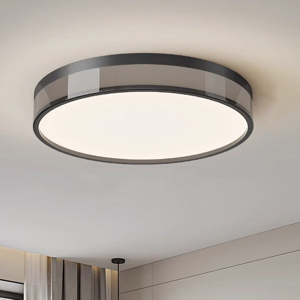 Modern Minimalist Round Cylinder Iron Acrylic LED Flush Mount Ceiling Light For Bedroom