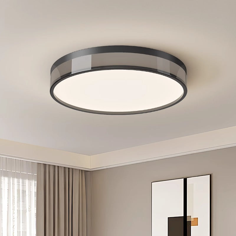 Modern Minimalist Round Cylinder Iron Acrylic LED Flush Mount Ceiling Light For Bedroom