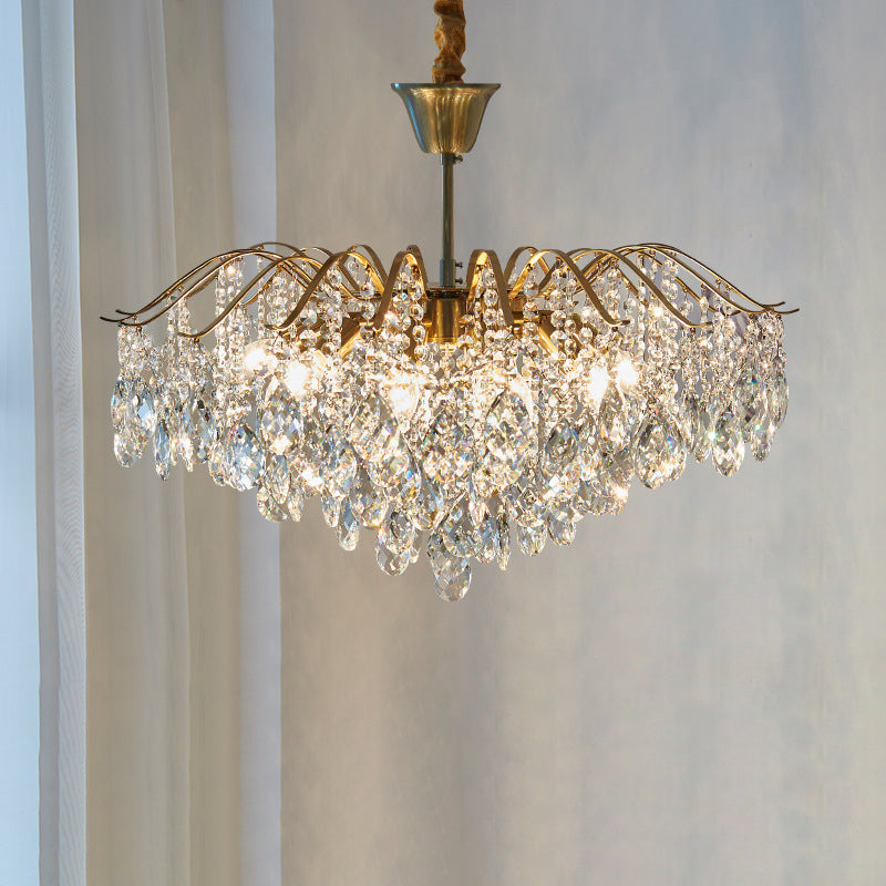Traditional French Tassel Round Copper Crystal 5/6/8/12 Light Chandelier For Living Room