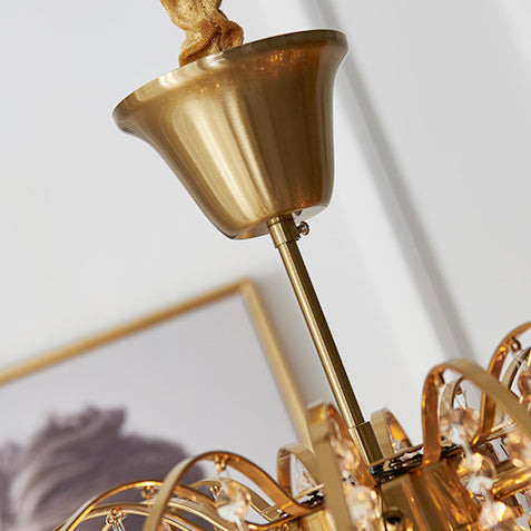 Traditional French Tassel Round Copper Crystal 5/6/8/12 Light Chandelier For Living Room