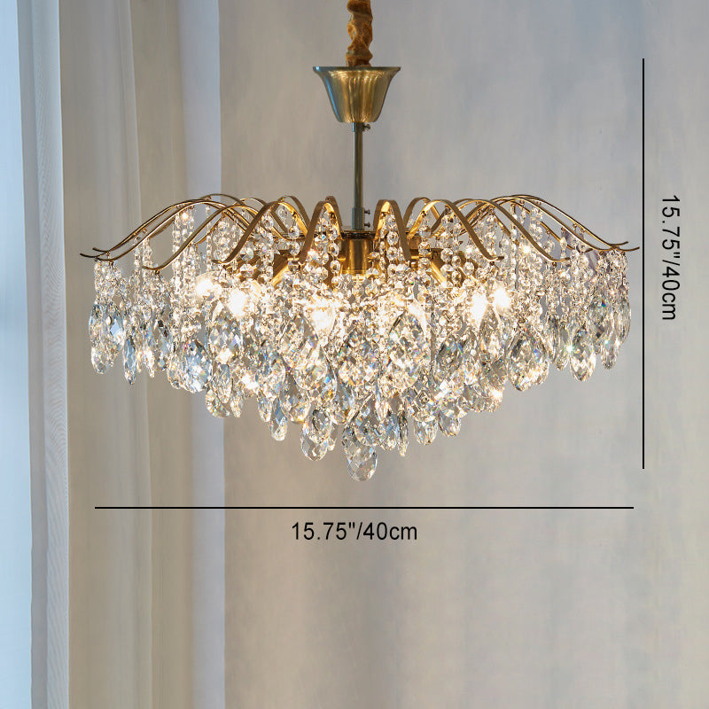 Traditional French Tassel Round Copper Crystal 5/6/8/12 Light Chandelier For Living Room
