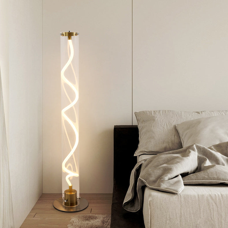 Modern Minimalist Round Cylinder Iron Acrylic LED Standing Floor Lamp For Living Room