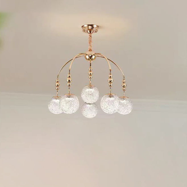 Traditional French Cream Round Magic Bean Hardware Glass LED Chandelier For Living Room