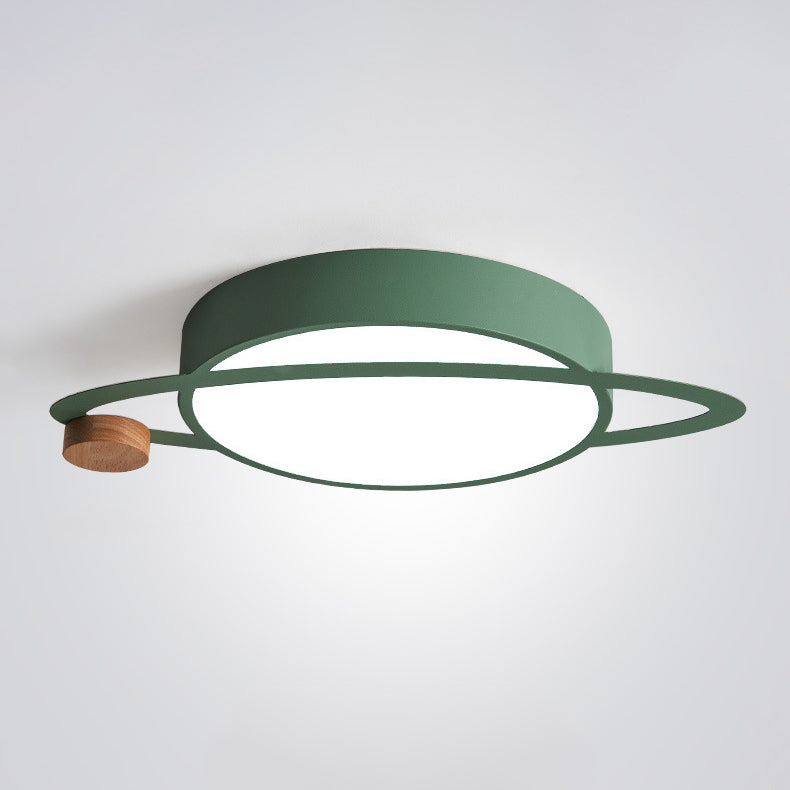 Contemporary Creative Planet Round Iron Rubberwood Acrylic LED Flush Mount Ceiling Light For Bedroom