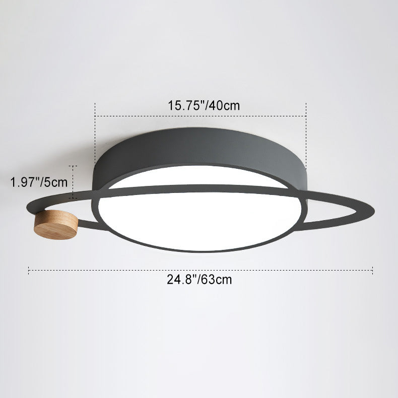 Contemporary Creative Planet Round Iron Rubberwood Acrylic LED Flush Mount Ceiling Light For Bedroom