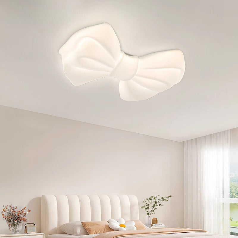Contemporary Creative Cream Bow PE Iron LED Flush Mount Ceiling Light For Bedroom