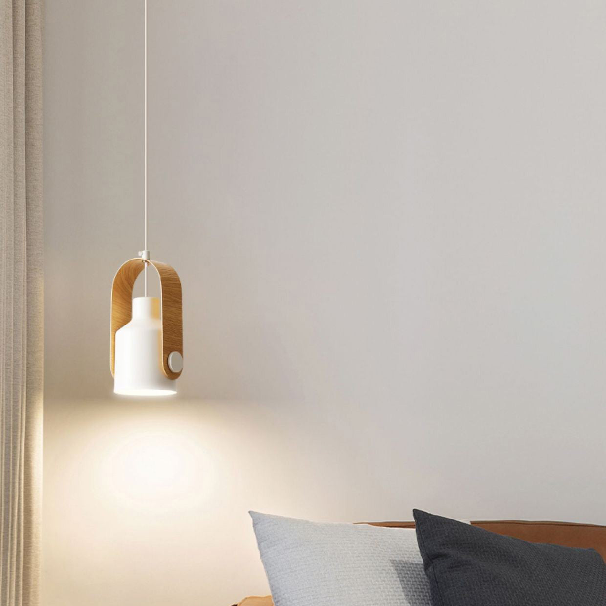 Contemporary Nordic Adjustable Round Cylinder Metal 1-Light Pendant Light For Bedroom