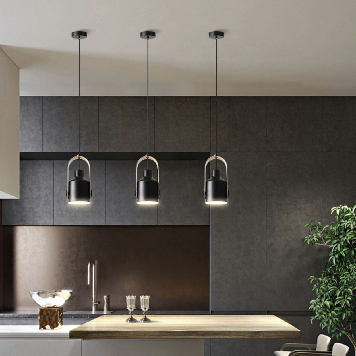 Contemporary Nordic Adjustable Round Cylinder Metal 1-Light Pendant Light For Bedroom