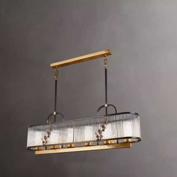 Traditional Vintage Round Rectangle Copper Glass 5/6 Light Chandelier For Living Room