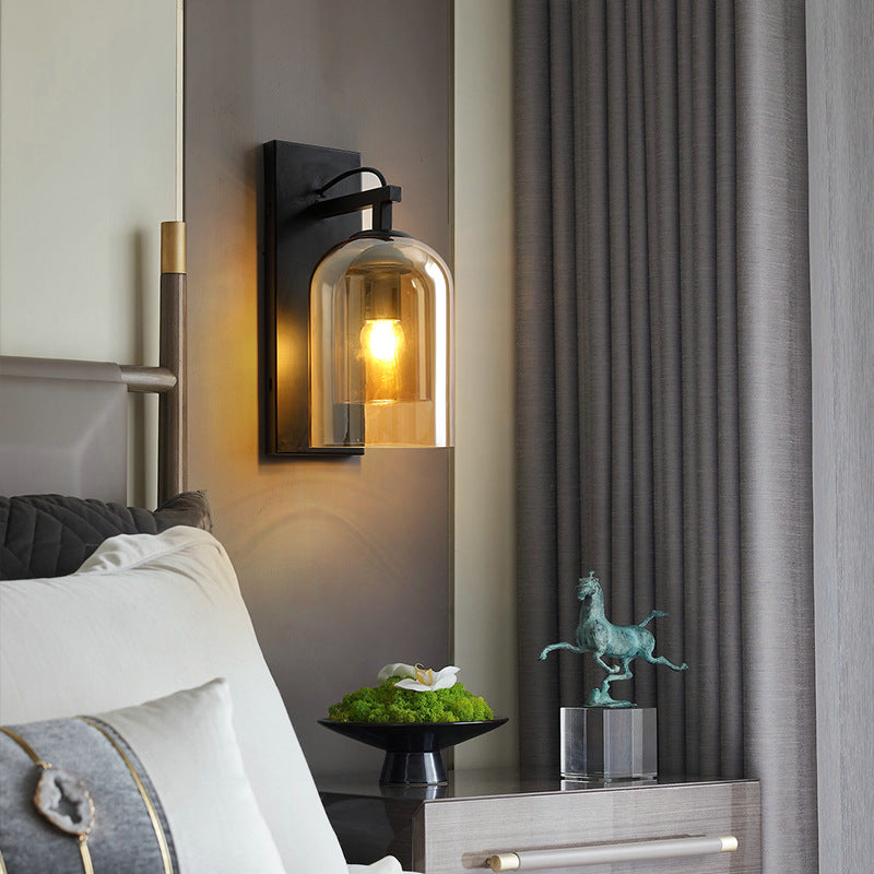 Contemporary Nordic Round Oval Hardware Glass 1-Light Wall Sconce Lamp For Bedroom