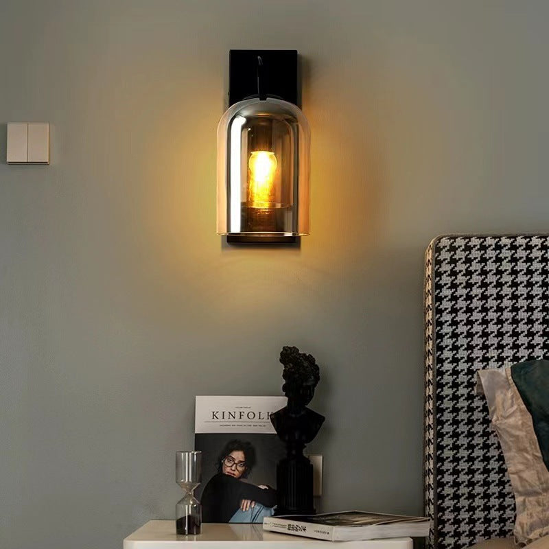 Contemporary Nordic Round Oval Hardware Glass 1-Light Wall Sconce Lamp For Bedroom