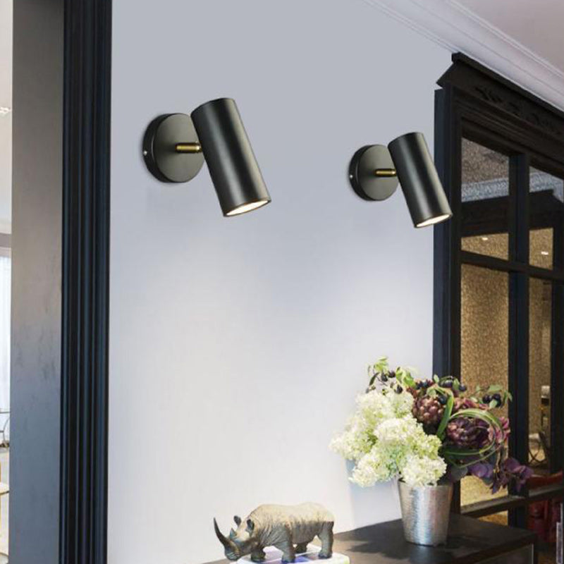 Modern Minimalist Round Cylinder Iron Spotlight 1-Light Wall Sconce Lamp For Bedroom