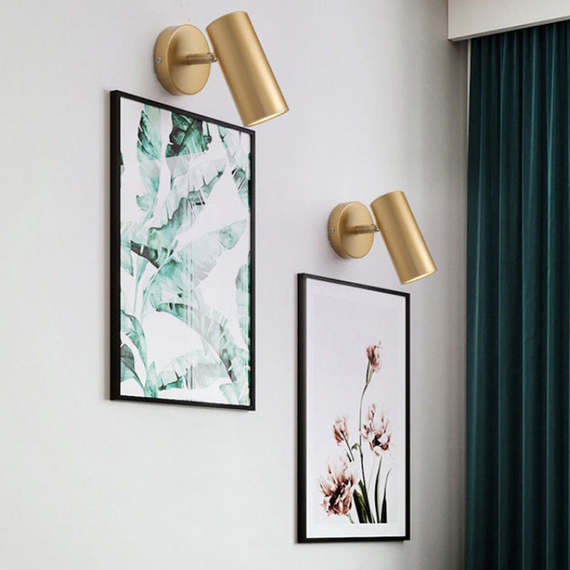 Modern Minimalist Round Cylinder Iron Spotlight 1-Light Wall Sconce Lamp For Bedroom