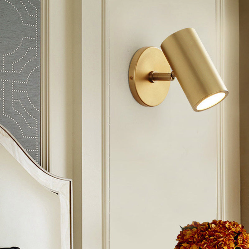 Modern Minimalist Round Cylinder Iron Spotlight 1-Light Wall Sconce Lamp For Bedroom