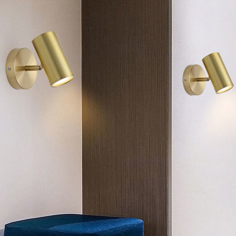 Modern Minimalist Round Cylinder Iron Spotlight 1-Light Wall Sconce Lamp For Bedroom